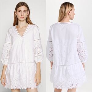 Club Monaco NWT Eyelet Cottage core Mini Dress White Size Small